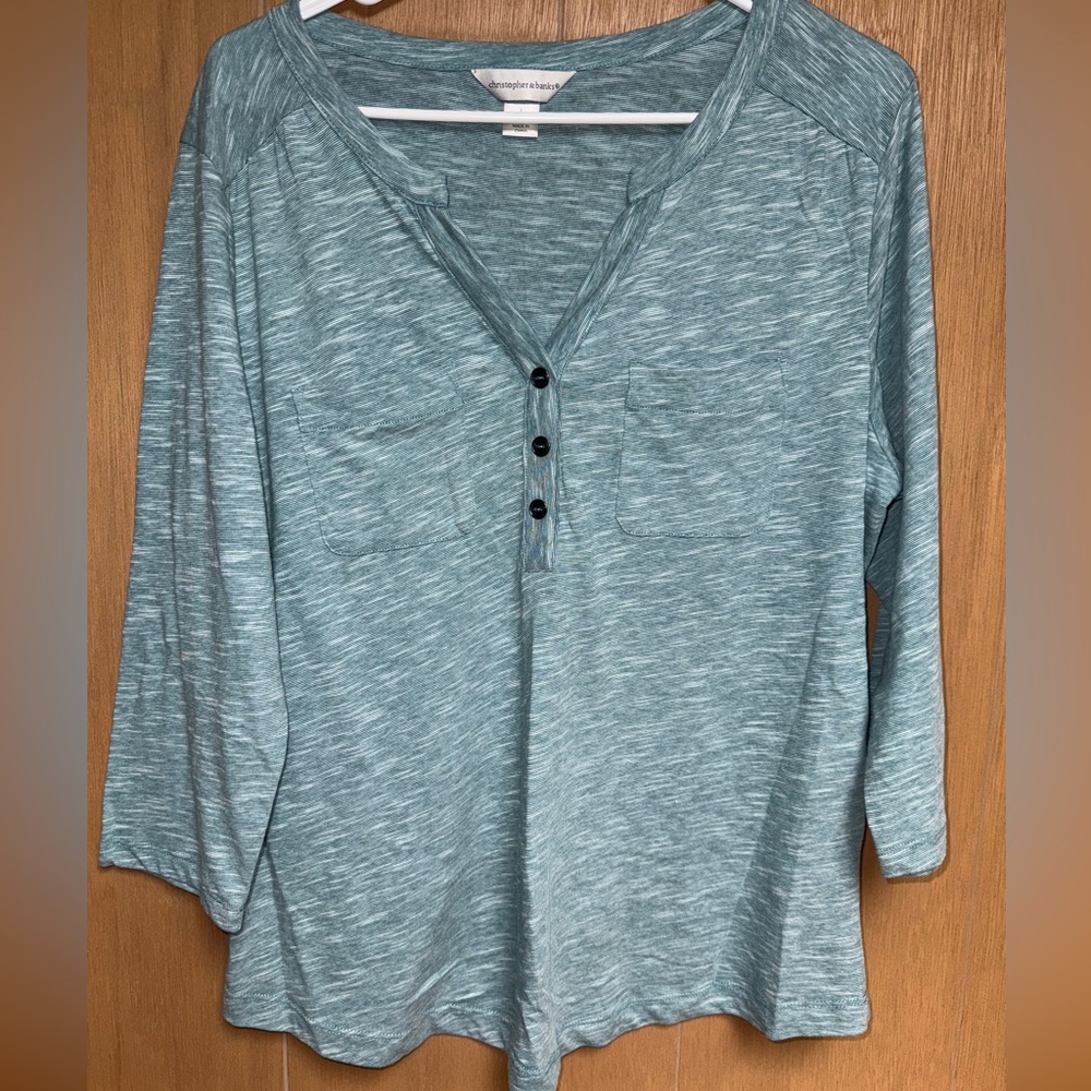 Christopher & Banks Blue Henley Button Top Shirt